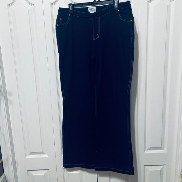 Pajama Jeans-Pull On Women's Drawstring Waist Dark Blue Wash Stretch Pants-Sz Lg - Picture 1 of 16